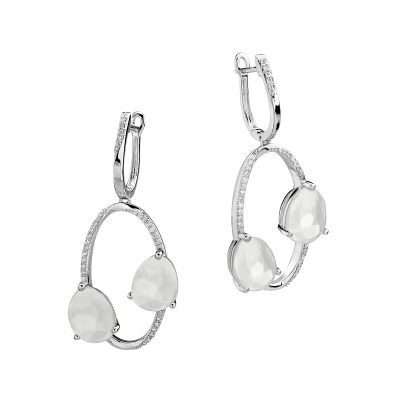 Cercei din aur alb cu piatra lunii alba de 7.223ct si diamante de 0.277ct