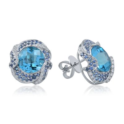 Cercei din aur alb cu pietre pretioase si semipretioase de 8.2ct