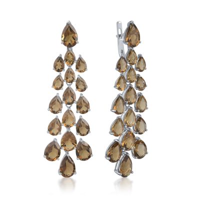 Cercei din aur alb cu quartz coniac pear de 24.04ct
