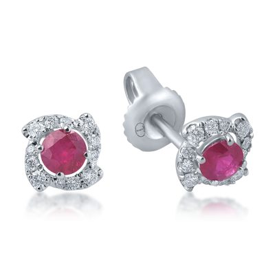 Cercei din aur alb cu rubine de 0.46ct si diamante de 0.17ct