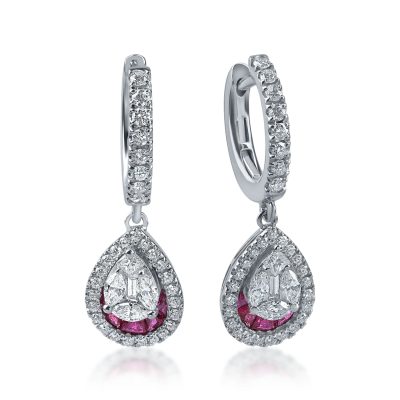 Cercei din aur alb cu rubine de 0.62ct si diamante de 0.28ct