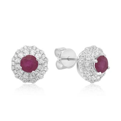 Cercei din aur alb cu rubine de 0.68ct si diamante de 0.32ct
