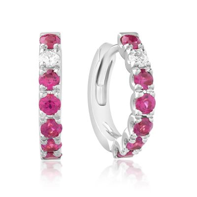 Cercei din aur alb cu rubine de 0.84ct si diamante de 0.1ct