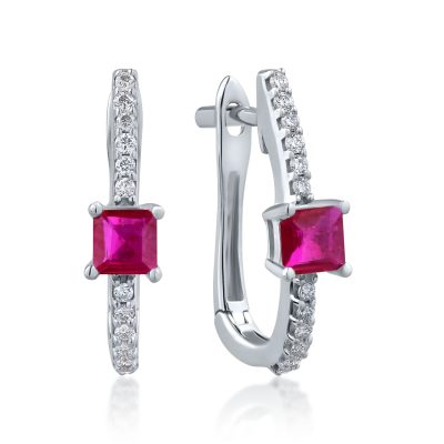 Cercei din aur alb cu rubine princess de 0.504ct si diamante de 0.129ct