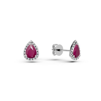 Cercei din aur alb cu rubine taietura pear de 1.37ct si diamante de 0.15ct