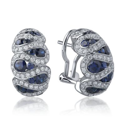 Cercei din aur alb cu safire albastre de 2.09ct si diamante de 1.05ct
