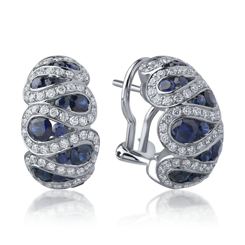 Cercei din aur alb cu safire albastre de 2.09ct si diamante de 1.05ct