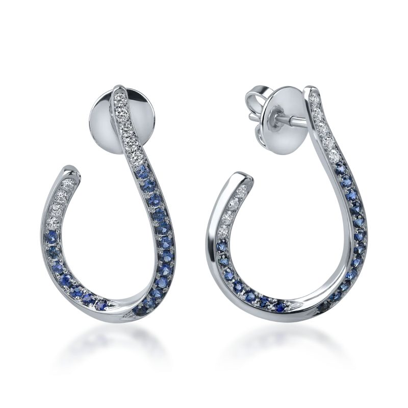 Cercei din aur alb cu safire de 0.8ct si diamante de 0.3ct