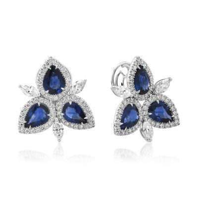 Cercei din aur alb cu safire de 6.84ct si diamante de 2.4ct