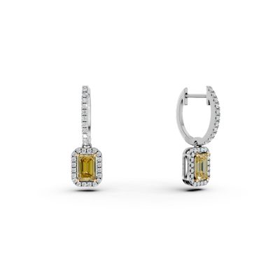 Cercei din aur alb cu safire galbene emerald de 1.1ct si diamante de 0.37ct