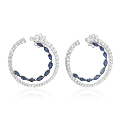 Cercei din aur alb cu safire marquise de 4.04ct si diamante round de 4.66ct