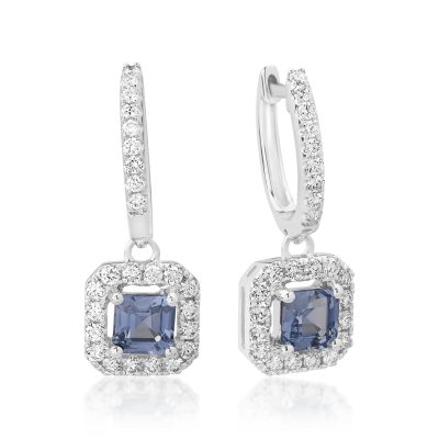 Cercei din aur alb cu safire octogonale de 1ct si diamante de 0.5ct