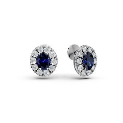 Cercei din aur alb cu safire ovale de 2.35ct si diamante round de 2.49ct