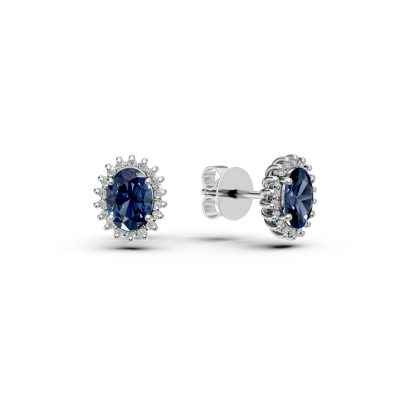Cercei din aur alb cu safire ovale de 2.83ct si diamante de 0.44ct