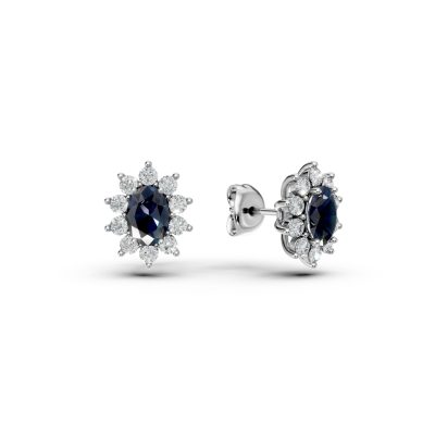 Cercei din aur alb cu safire ovale de 2ct si diamante de 0.84ct
