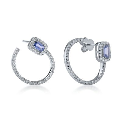 Cercei din aur alb cu safire rectangulare de 0.62ct si diamante de 0.79ct