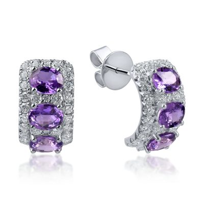 Cercei din aur alb cu safire violet ovale de 2.66ct si diamante de 1.08ct