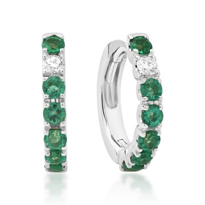 Cercei din aur alb cu smaralde de 0.68ct si diamante de 0.1ct