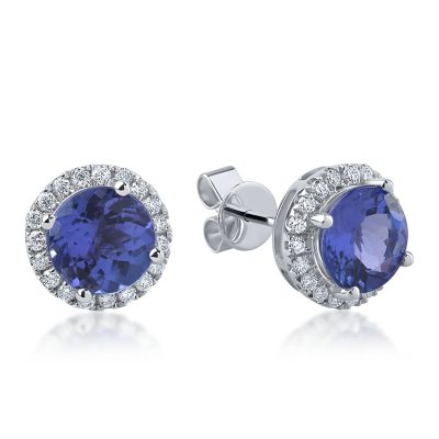 Cercei din aur alb cu tanzanite de 1.89ct si diamante de 0.19ct