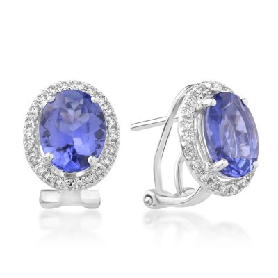 Cercei din aur alb cu tanzanite ovale de 3.64ct si diamante de 0.155ct