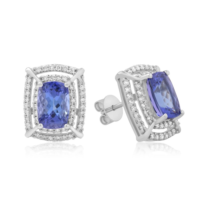 Cercei din aur alb cu tanzanite ovale de 4.56ct si diamante de 0.69ct