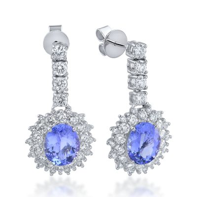 Cercei din aur alb cu tanzanite ovale de 5.51ct si diamante round de 2.448ct