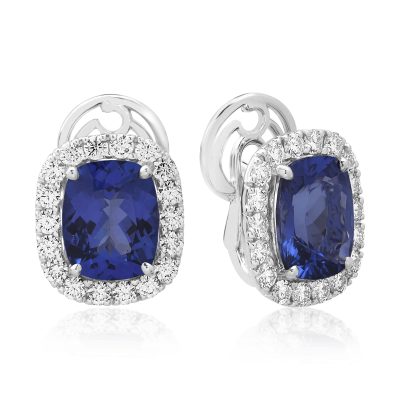 Cercei din aur alb cu tanzanite ovale de 8.22ct si diamante round de 1.6ct