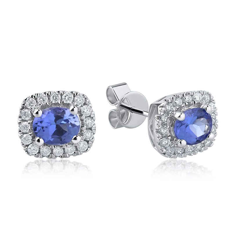 Cercei din aur alb cu tanzanite rectangulare de 0.8ct si diamante de 0.21ct