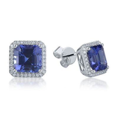 Cercei din aur alb cu tanzanite square de 7.14ct si diamante round de 0.52ct