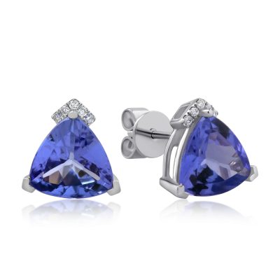 Cercei din aur alb cu tanzanite trillion de 4.41ct si diamante de 0.05ct