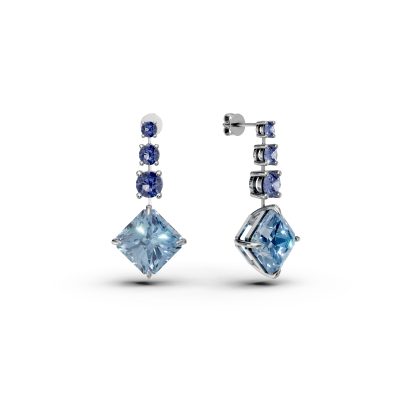 Cercei din aur alb cu topaze albastre octogonale de 14ct si iolite de 1.9ct