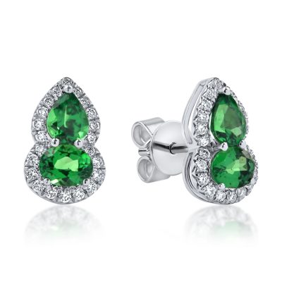Cercei din aur alb cu tzavorite verzi ovale si pear si diamante de 1.8ct