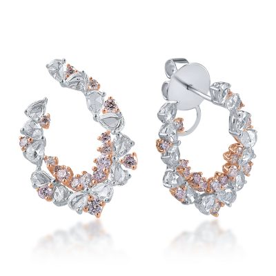 Cercei din aur alb-roz cu diamante incolore taietura rose de 1.49ct si diamante roz rotunde de 0.94ct