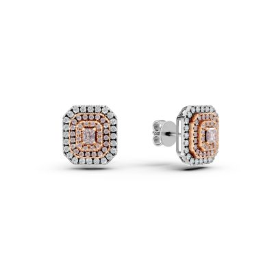 Cercei din aur alb-roz cu diamante roz de 0.62ct si diamante incolore de 0.53ct