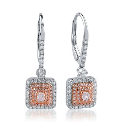 Cercei din aur alb-roz cu diamante transparente de 0.42ct si diamante roz de 0.32ct