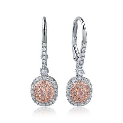 Cercei din aur alb-roz cu diamante transparente de 0.43ct si diamante roz de 0.32ct