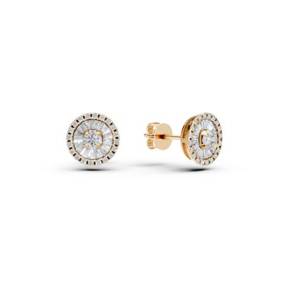 Cercei din aur galben cu diamante baguette si rotunde de 0.37ct