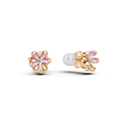 Cercei din aur galben cu diamante de 0.03ct pentru copii
