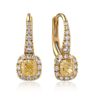 Cercei din aur galben cu diamante fancy-galbene de 1.2ct si diamante transparente de 0.52ct
