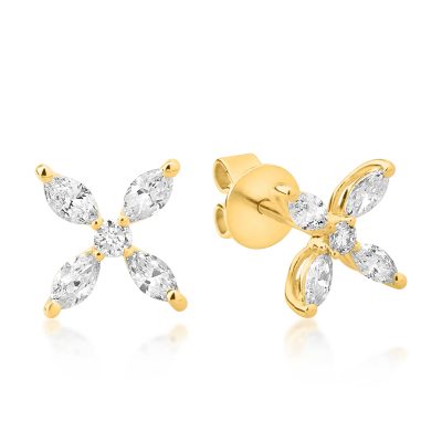 Cercei din aur galben cu diamante marquise si rotunde de 0.52ct