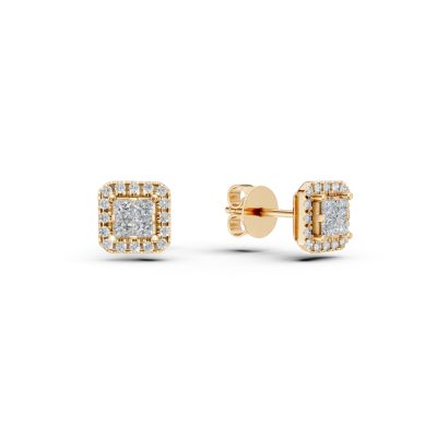 Cercei din aur galben cu diamante princess si rotunde de 0.37ct