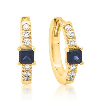 Cercei din aur galben cu safire princess de 0.15ct si diamante de 0.06ct