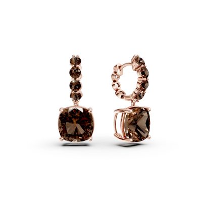 Cercei din aur roz cu cuart fumuriu cushion si rotunde de 8.75ct