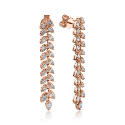 Cercei din aur roz cu diamante baguette si rotunde de 0.909ct