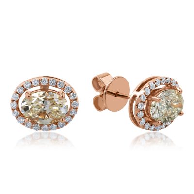 Cercei din aur roz cu diamante ovale si round de 2.29ct