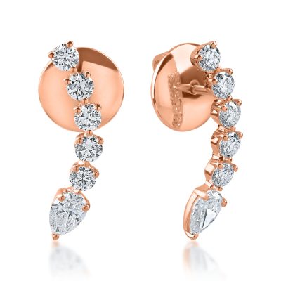 Cercei din aur roz cu diamante pear si rotunde de 0.9ct