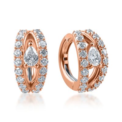Cercei din aur roz cu diamante pear si rotunde de 1.07ct