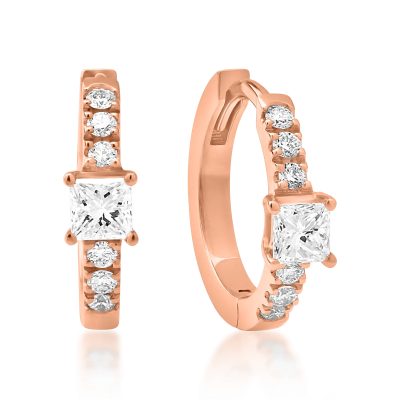 Cercei din aur roz cu diamante princess si rotunde de 0.19ct