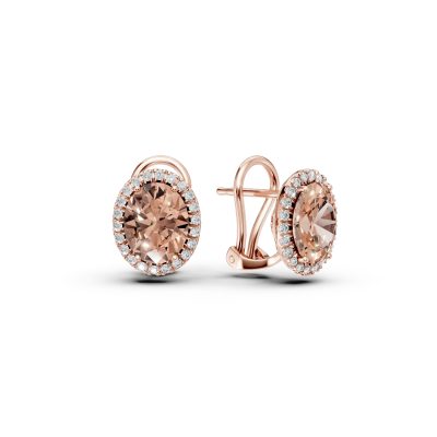 Cercei din aur roz cu morganite ovale de 4ct si diamante de 0.33ct