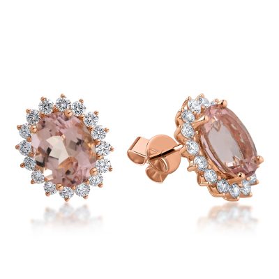 Cercei din aur roz cu morganite ovale de 5.19ct si diamante de 1.14ct